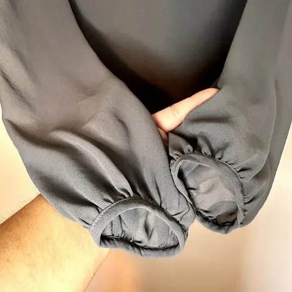 Zara Women Gray Blouse Long Sheer Cuffed Sleeve size S - Picture 3 of 7